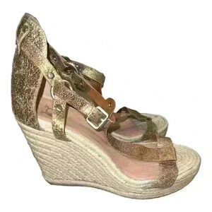 Vince Camuto Womens Size 8 M Brown Metallic Platform Wedge Sandals
